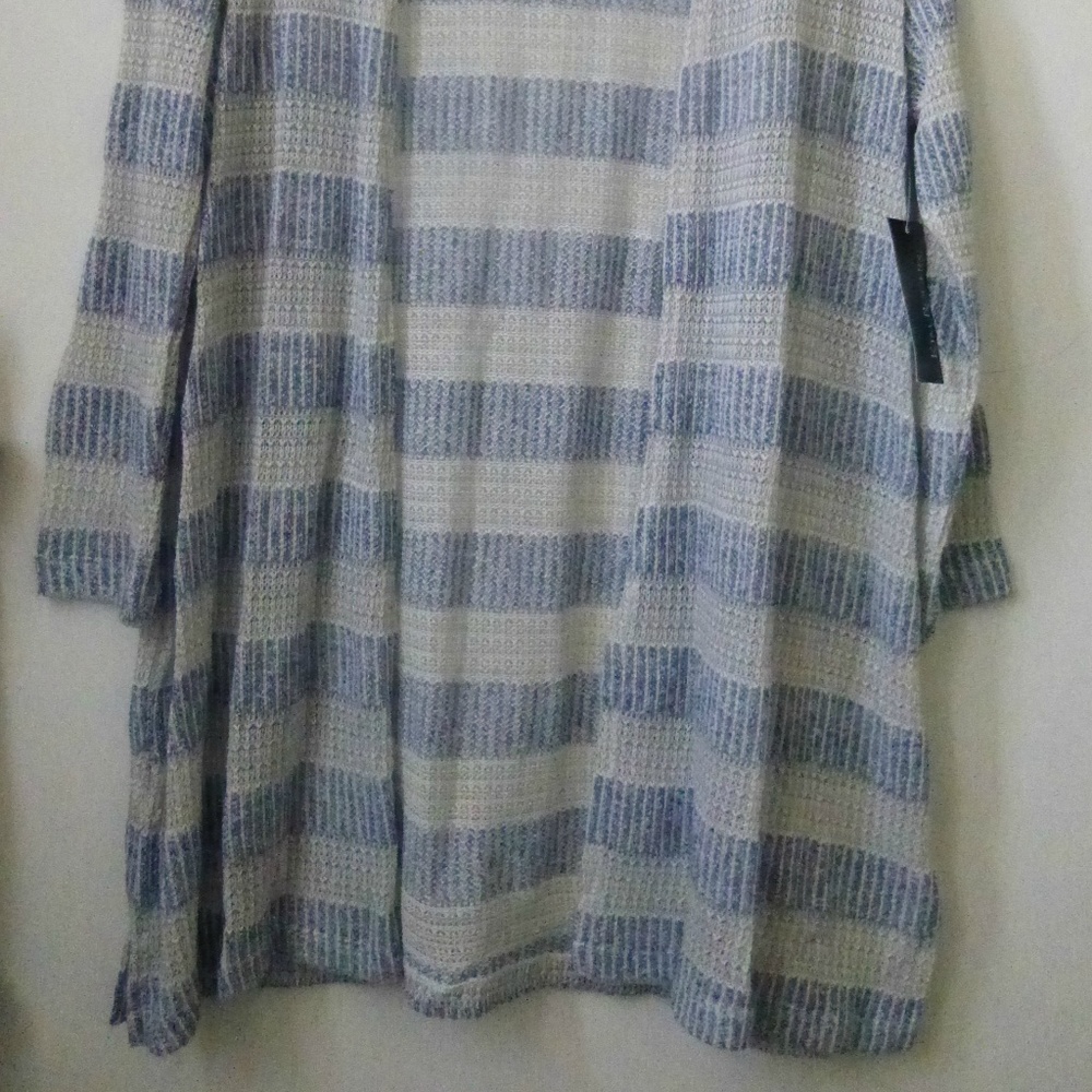 KIM ROGERS Cardigan Size S Open Front Striped - Picture 2 of 6
